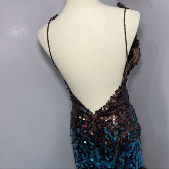 Jovani turquoise beaded halter sequin prom dress Y2K evening gown pageant dress - Picture 16 of 17